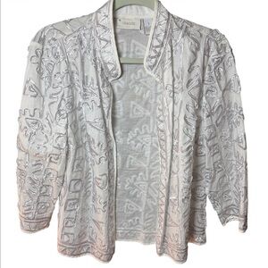 Chico's white Open-Front Embellished Jacket with silver details.